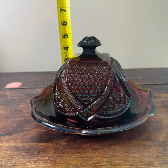 Vintage Antique? Depression Pressed Red Cadmium Glass Covered Butter Dish GLOWS - Picture 15 of 15